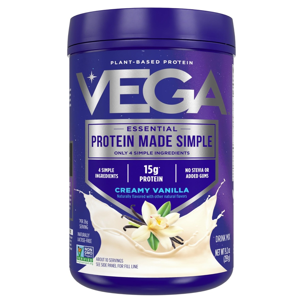 Vega Protein Made Simple Protein Powder, Vanilla - Stevia Free, Wegan, Roślina oparta, Zdrowe, Gluten Free, Pea Protein for Women and Men, 9.2 oz (Opakowania May Vary)