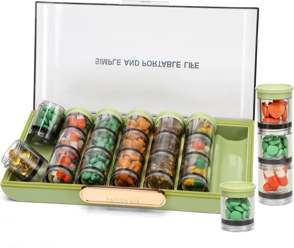 Toplive Pill Organizer, Medicine Pill Organizer, Travel Pill Box 7 Day, Pill Case, Duży tygodniowy pojemnik na pill do witaminy Cod Liver Oil, Zielony