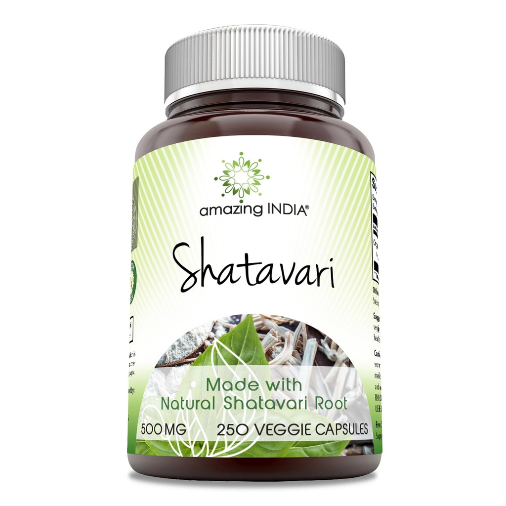 Niesamowite Indie Natural Shatavari 500 Mg per Serving 250 Veggie Kapsułki Suplement XI124; Non-GMO XI124; Gluten- Free