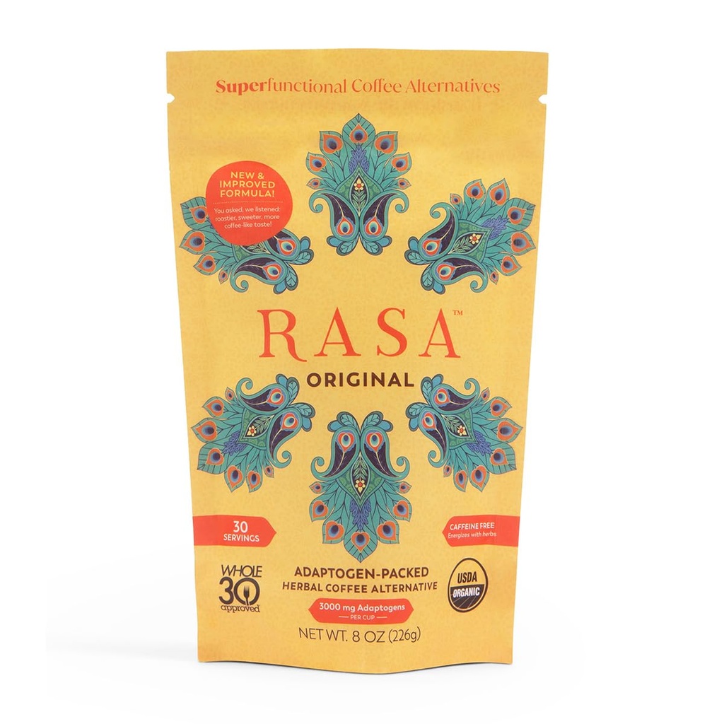 Rasa Original - Adaptogenetic Mushroom Coffee Alternatywa do wsparcia lepszego ogólnego Wellness, Lepszy sen, Czystsza skóra 124; Wegan, Keto, Whole 30, Ayurveda Wellness Tonic z Chaga + Reishi (8 oz / 30 Służenie)