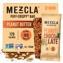 Mezcla Puff Crispy Protein Bars, Gluten Free & Vegan Protein Bars, 10g Protein, Alt for Crispy Rice Treat, Granola Bars & Breakfast Bars, Zdrowe przekąski dla dorosłych, Masło orzechowe Czekolada, 12 Pack
