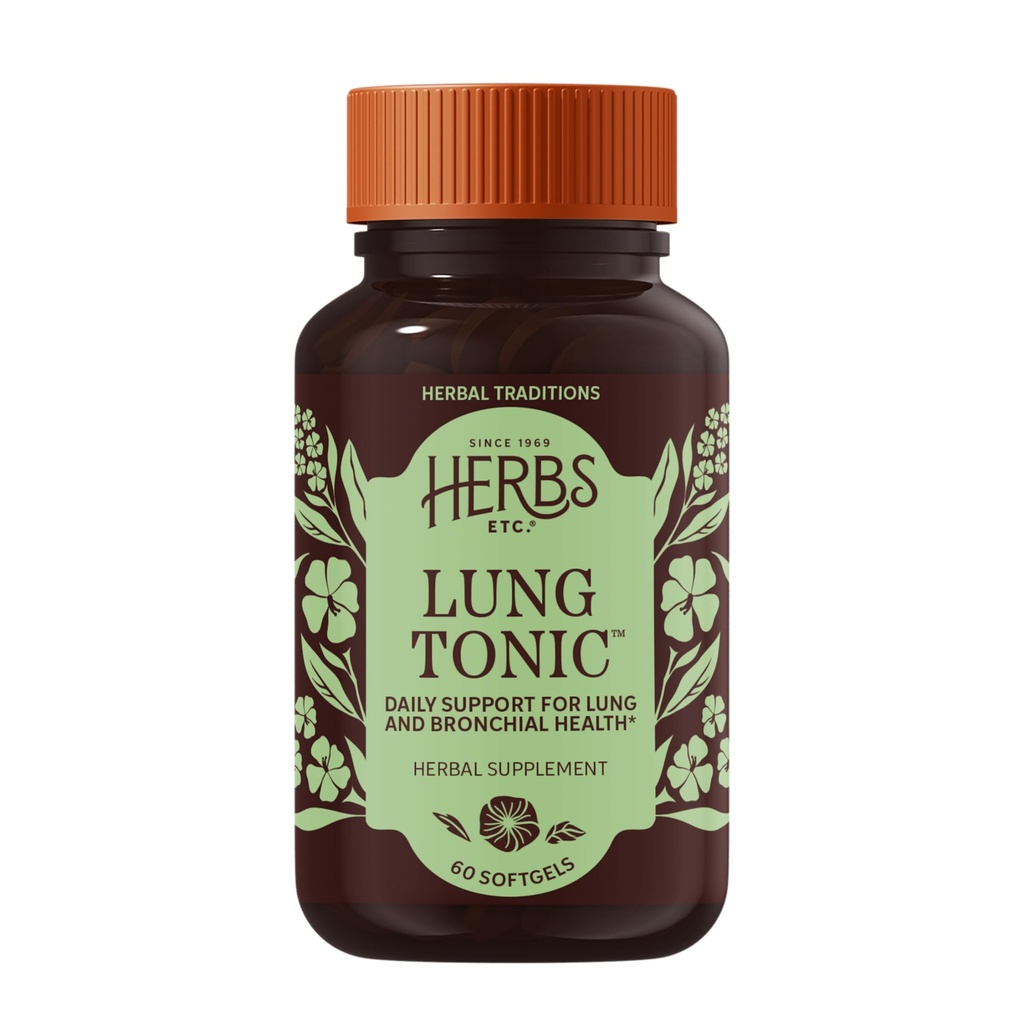 Herbs Etc. Lung Tonic - Suplement do płukania dla Bronchial Support - Healthy Breathing Support with Mullein, Horehound & Grindelia - 60 Softgels