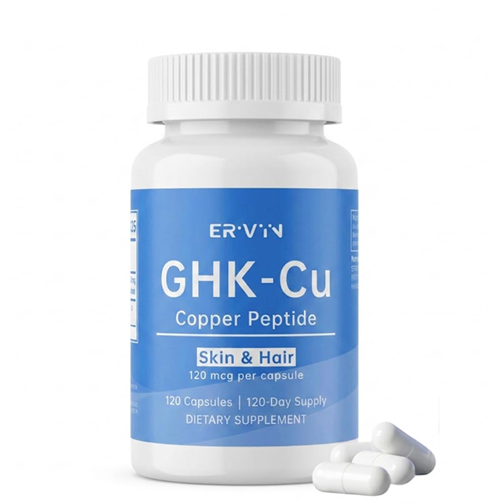 Erivyn GHK-Cu Peptide Supplement, Copper Peptides for Hair & Skin Support, 120 mcg GHK-Cu per Capsule, 120 Vegan Capsules