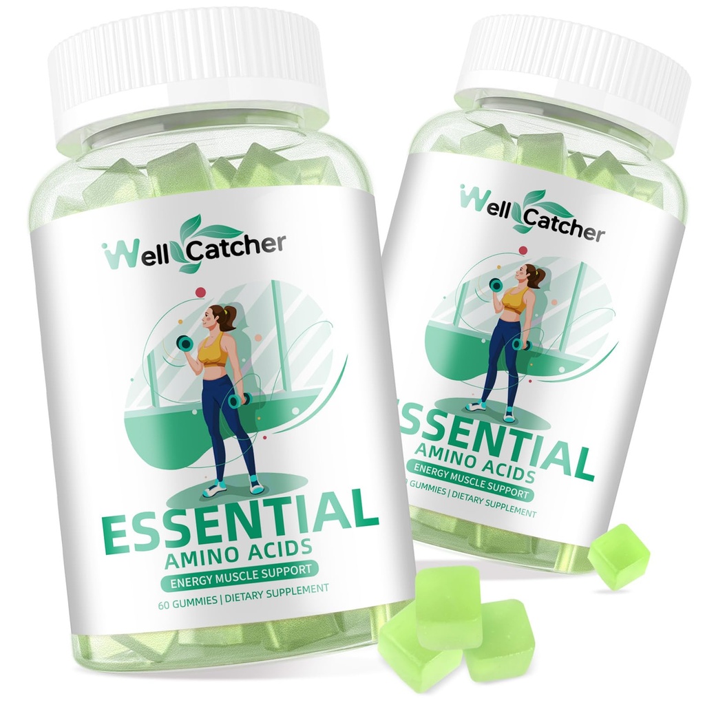 EEA Gummies Essential Amino Acids - 60 Days Supply All 9 Essential Aminos and All Branched- Chain Aminos (BCAA) Sugar Free with Muscle Recovery Energy Support Non GMO Green Apple Flavor