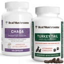 Prawdziwe Grzyby Chaga dla ludzi (120ct) & Turcja Ogon dla zwierząt domowych (90ct) - Bundle for Digestive Health and Immunity - Vegan, Non-GMO, Grain- Free, Gluten- Free Mushroom Extract Kapsułki