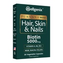 Wellgenix Purvana Max Włosy, Skóra i Nails Witamina - Podwójna siła Biotin 5000 MCG, VIT A & B, Kwas foliowy, ekstrakt z nasion winogron - Suplement do włosów -30 Kapsułki (Opakowanie 1)