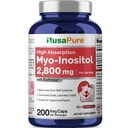 NusaPure Myo- Inositol 2800mg, 200 Kapsułek, Dodatkowy suplement siłowy, Non-GMO