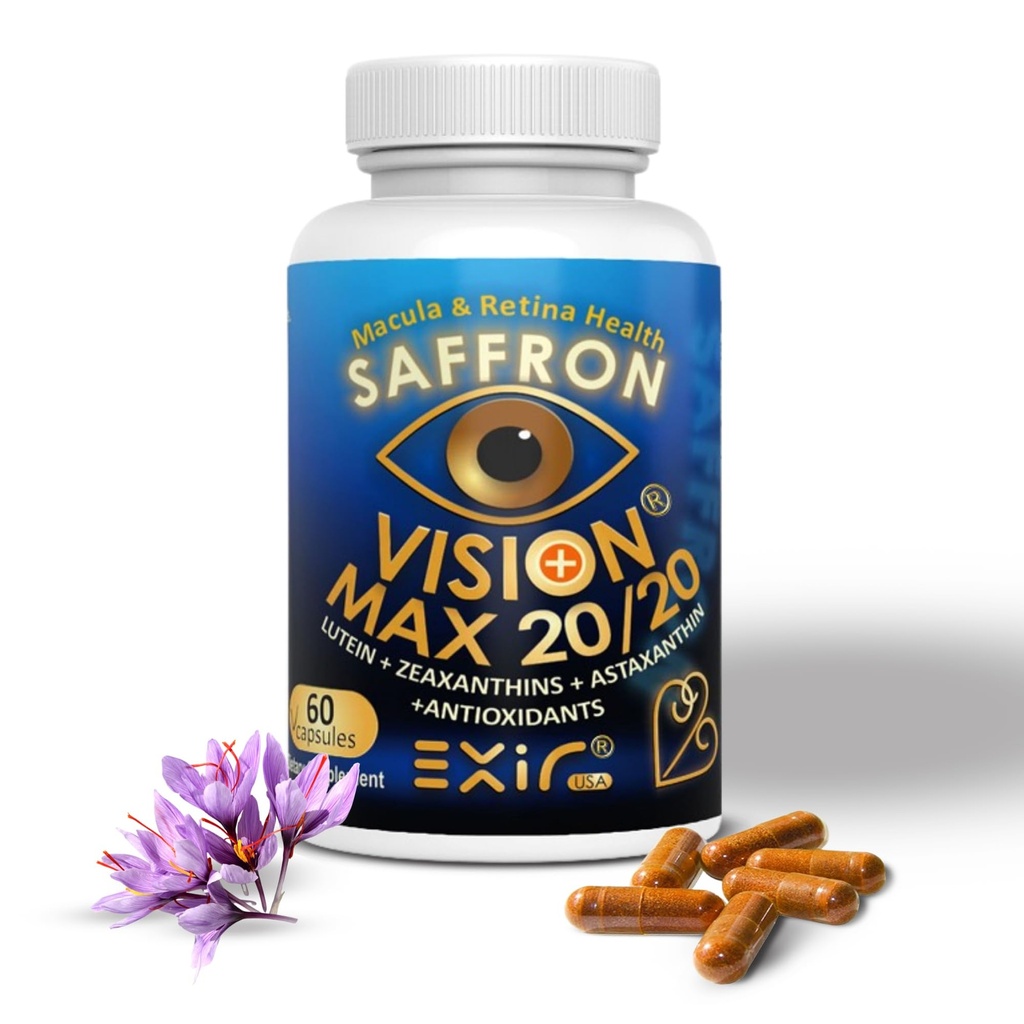Eye Vitamin EXIR Luteina, Szafran Astaksantyna, Zeaksantyna, Nasiona winorośli, suplement do pływaków, Szczeliny, Ciśnienie, Wizja nocne, VM20- 60 Kapsułki