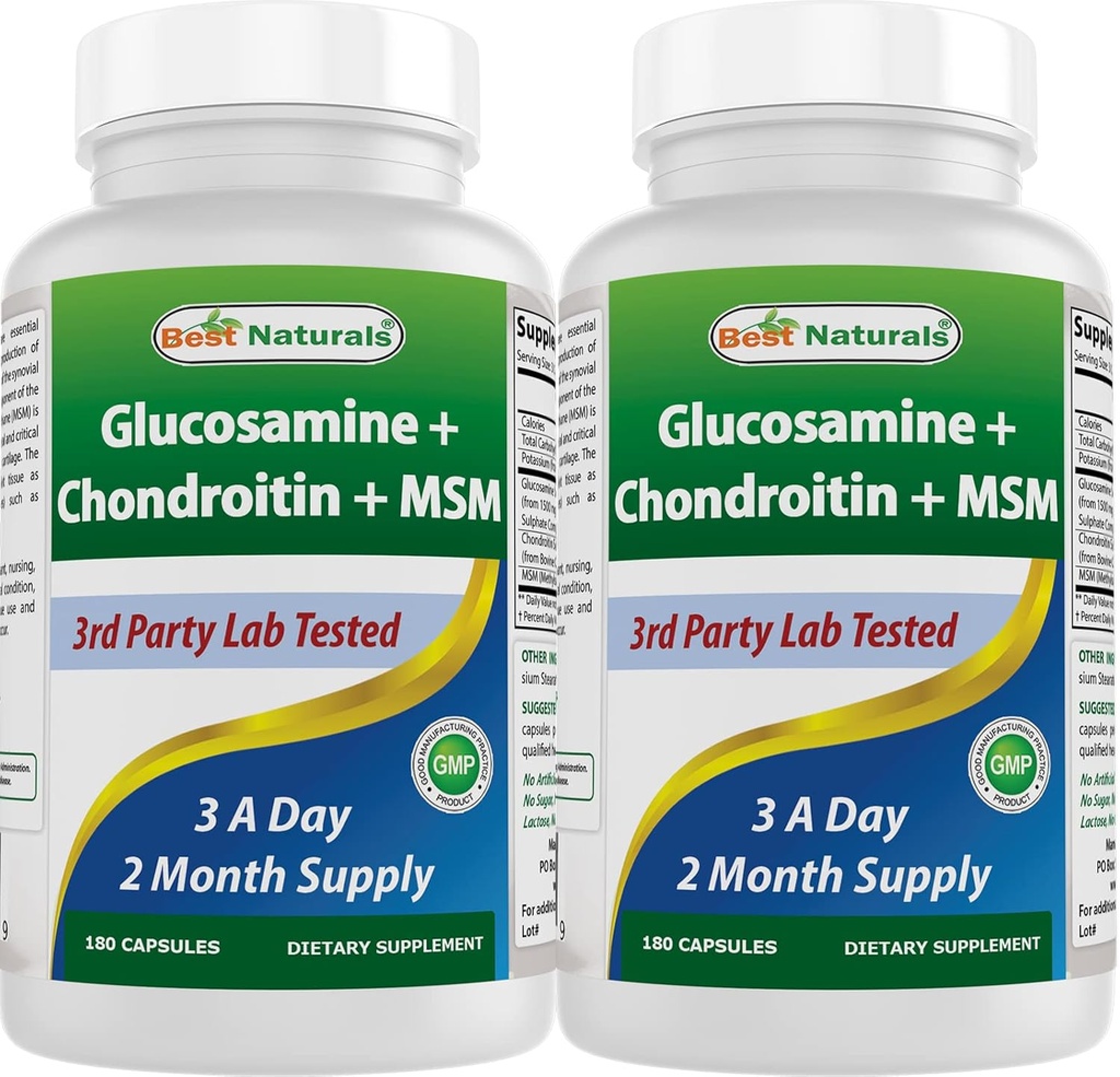 Najlepsze Naturals, Glukozamina Chondroitin i MSM Joint Supplements, 2600 mg na serving, (180 Count (Pack of 2))