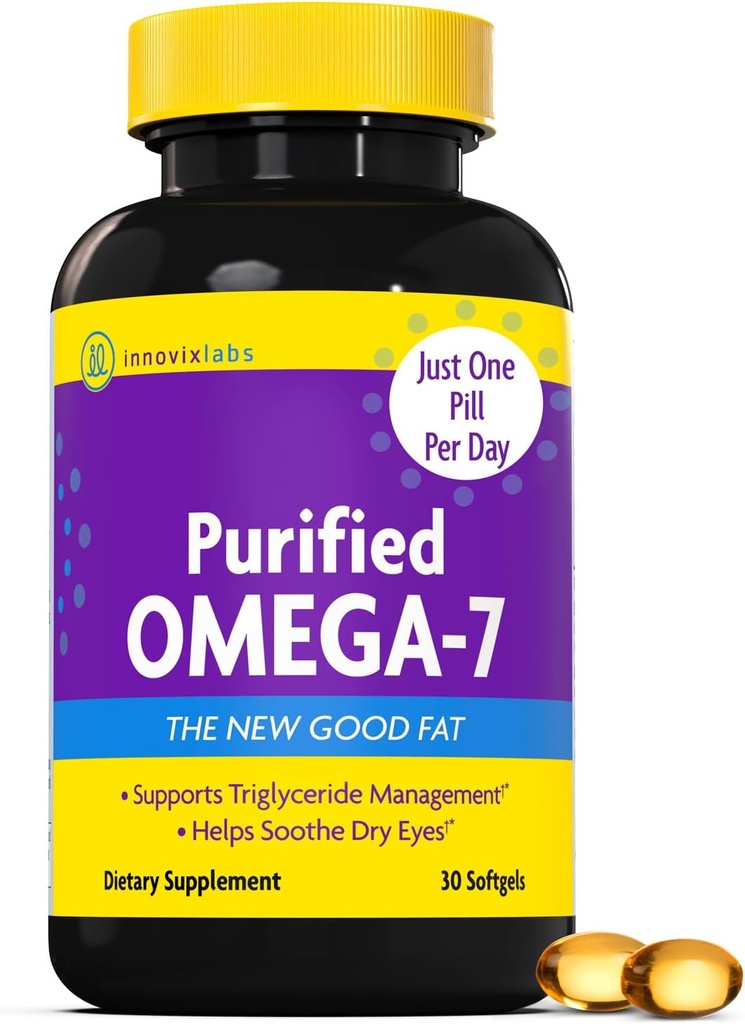 InnovixLabs Oczyszczona Omega 7 Suplement - 210 mg Kwas omega- 7 Palmitooleinowy, Olej rybny do wsparcia metabolizmu i triglicerydów, Esential Fatty Acids, IFOS Zatwierdzony, 30 Softgels