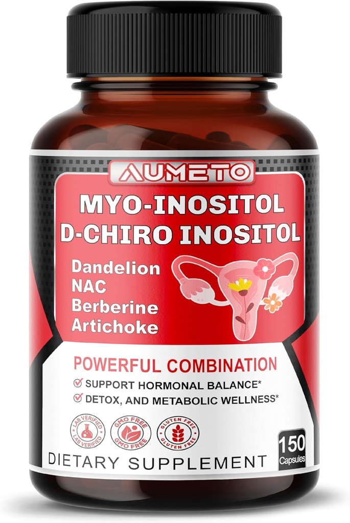 Myo- Inositol + D- Chiro Inositol - 150 Kapsułek - z folianem, NAC, berberyną, CoQ10 i mieszanką detox - Wsparcie Hormonal Balance & Metabolic Wellness - Non-GMO, Gluten- Free