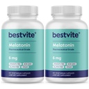 BESTVITE Melatonina 6mg (240 Kapsułki wegetariańskie) (120 x 2) - Brak stearynianów - Wegan - Nie GMO - Bez glutenu