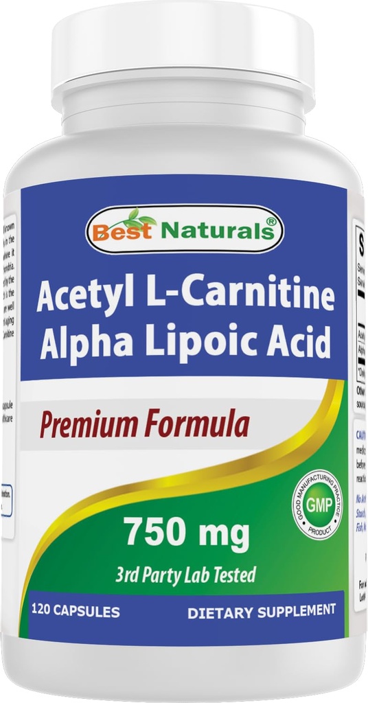 Best Naturals Acetyl L-Carnitine and Alpha Lipoic Acid 750 mg 120 Capsules