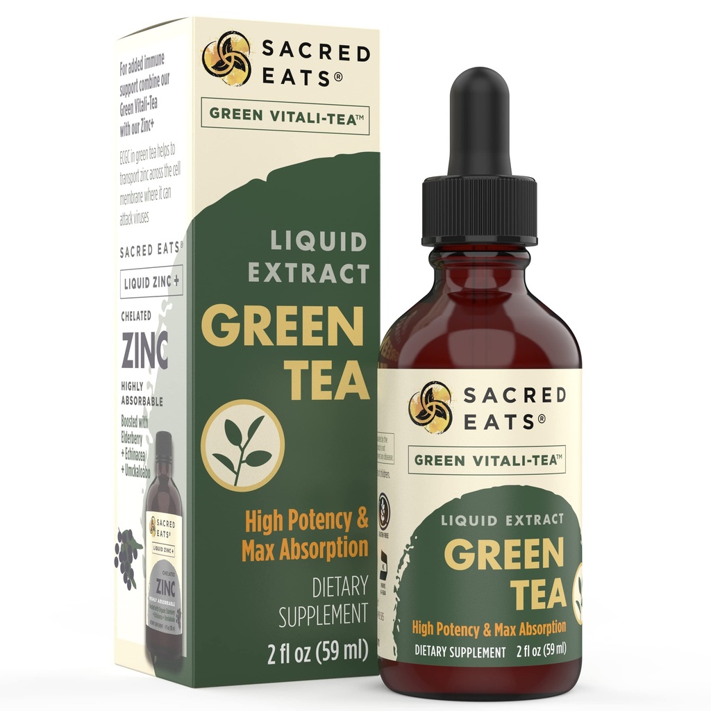 Zielony Tea Liquid Extract Drops - immunologiczne wsparcie (Przeciwutleniacze i polifenole) Suplement. Promuje łagodną energię. Składniki organiczne, Non-GMO, Alkohol & Gluten Free (Non-Flavored)