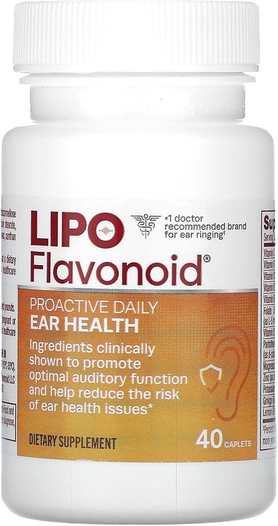Proactive Daily Ear Health Supplement by Lipo- Flavonoid, Promotes Long Term and Supports Optimal Auditory Function and Cognitive Health, 40 Caplets