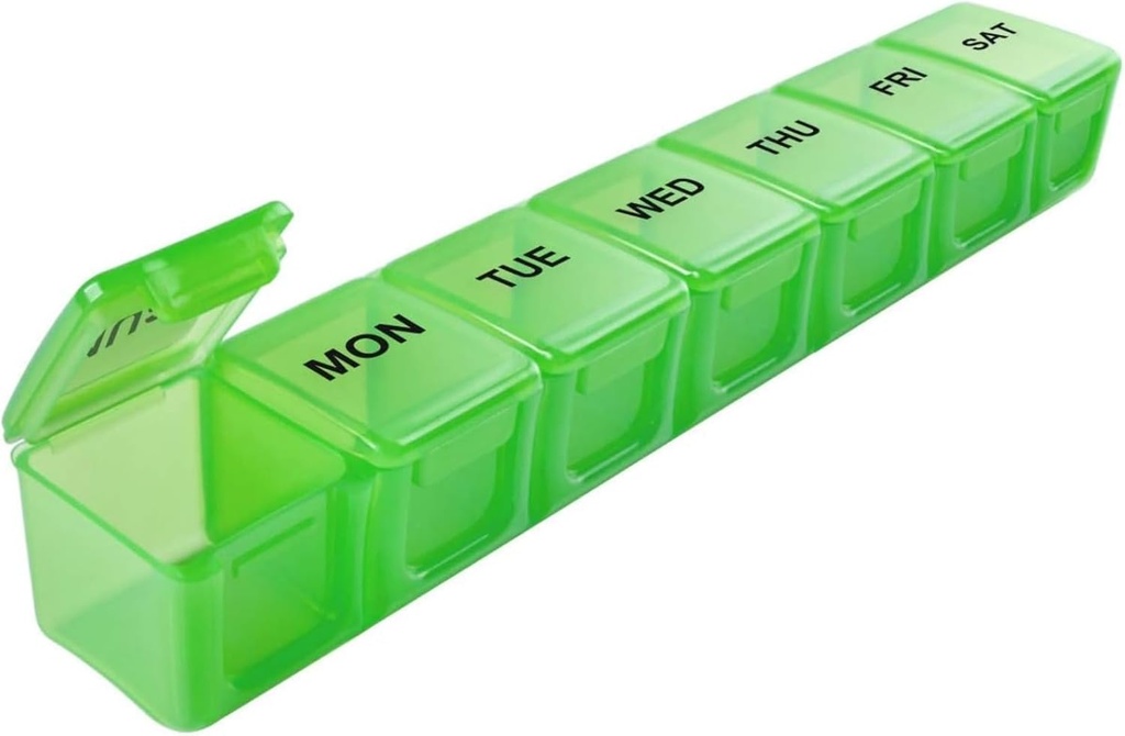 Sukuos Extra duży 7 dzień Pill Organizator Łatwy do otwarcia, Cotygodniowe Pill Box Codzienne leczenie Case z wyraźną Lid, Silkscreen Wydrukowany uchwyt witaminy do olejów rybnych lub suplementów (zielony)