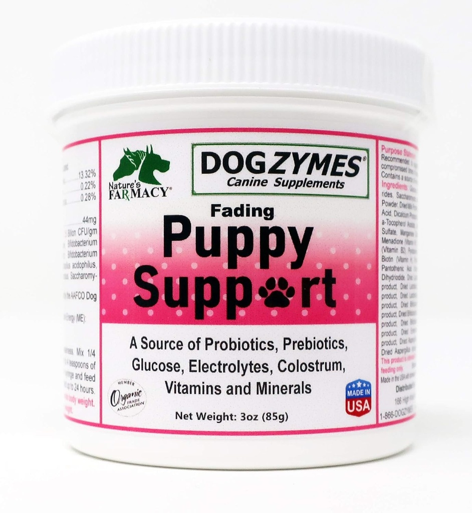 Dogzymes Fading Puppy Support Probiotyki Prebiotyki Enzymy Glukozy Elektrolity Witaminy Minerały Mix 1 do 16 z wodą (3 unce)