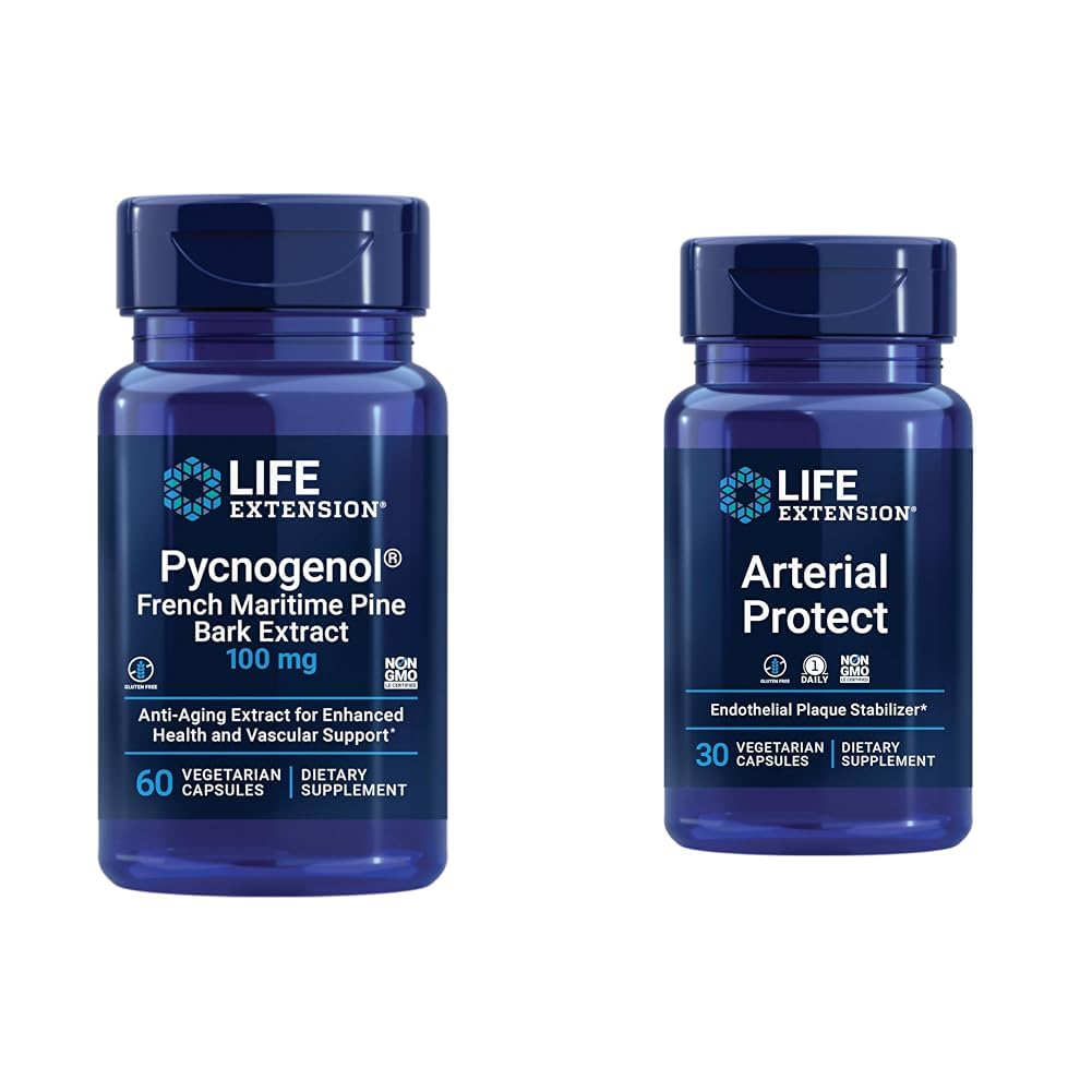 Przedłużenie życia Pycnogenol Francuski Morski Pine Bark & Gotu Kola Arterial Health Supplements - 60 & 30 Kapsułki wegetariańskie
