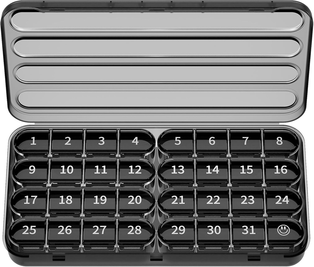 Zoksi Monthly Pill Organizer 1 Times a Day, 30 Day Pill Box Organizator, One Month Pill Case for Travel, 31 Daily Daily Medcine Container for Vitamins, Suplement & Medykacja (Czarny)