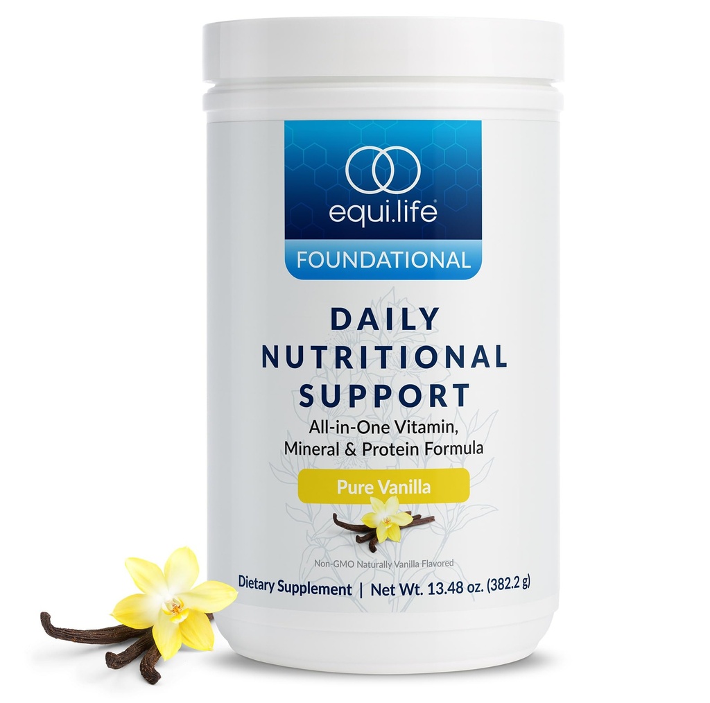Equilife Daily Nutritional Support, All- in- One Multivitamin Meal Replacement, Pure Vanilla Flavor, Białko roślinne 15G, Wspiera ogólne Wellness Włączając energię, trawienie, & Skóra, 14 Tub służbowych