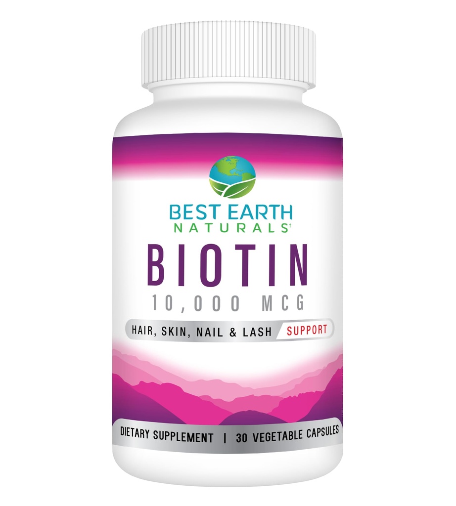 Najlepsze Naturals Ziemi Biotin 10,000mcg - Dodatkowa siła Biotin suplement witaminy do wspierania wzrostu włosów, silne paznokcie, długie rzęsy oczu i zdrowej skóry