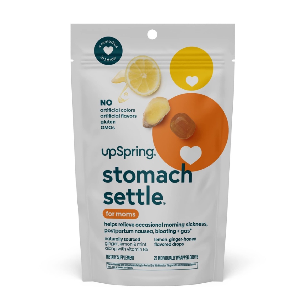 UpSpring Stomach Osiodłaj dla Moms Drops dla sporadycznych porannych chorób z Ginger, Lemon, Spearmint i B6. Indywidualnie zapakowane krople, 28 Ct (Opakowania maja Vary)