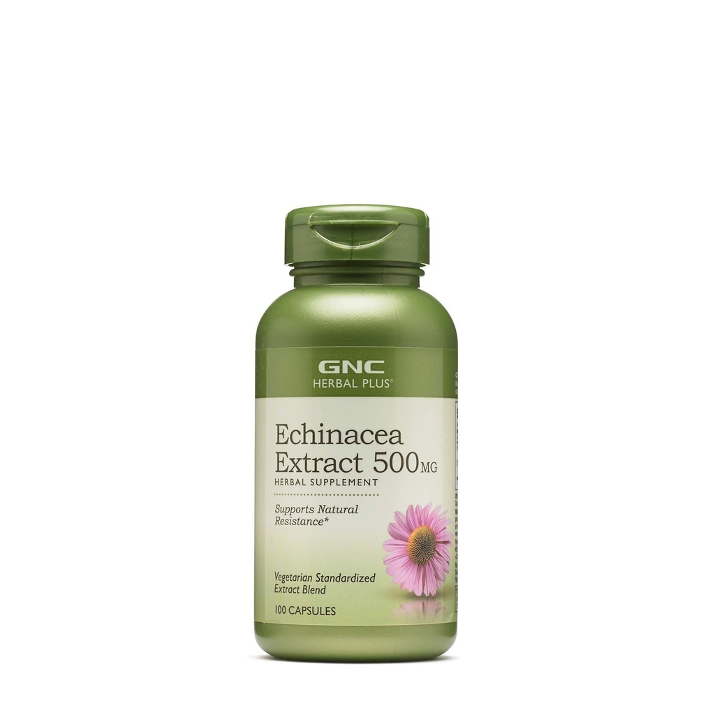 GNC Herbal Plus Echinacea Ekstrakt 500mg Suplement, Wegetarianin, Wspiera naturalny opór, 100 Sługi