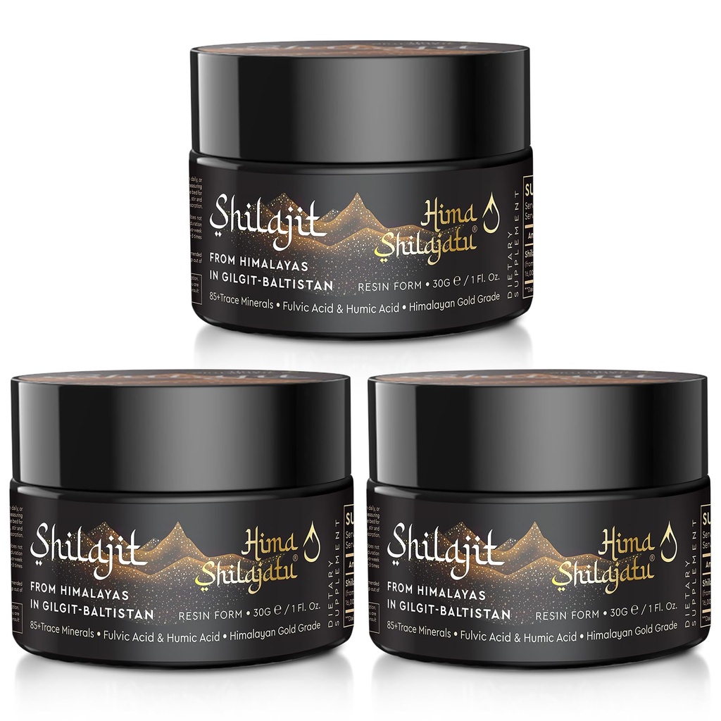 Shilajit Purest Himalayan Organic Shilajit Resin - Gold Grade 100% Czystość Shilajit z Fulvic Acid & 85 + Ślad Minerałów Kompleks dla energii i wsparcia immunologicznego, Opakowanie 3 (6 miesięcy dostaw)
