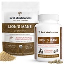 Prawdziwe grzyby Lons Mane for People (60 Servings) i zwierzęta domowe (120ct) - Puder & Kapsułki Bundle for Cogrevention & Immunity - Wegan, Non-GMO, Gluten- Free, Grain- Free Mushroom Extract Supplements