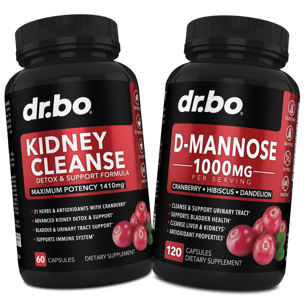 Nerki Cleanse & D Mannose Suplementy - Nerki Detox Supplement Supplement, D- Mannose 500mg 1000mg Kapsułki - DMannose & Naturalna żurawina do wsparcia Nerki, Bladder & Urynary Tract Suplementy zdrowotne