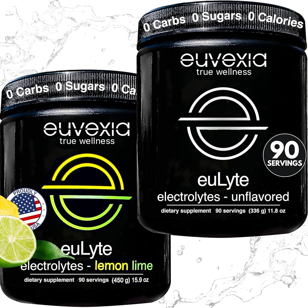 Euvexia Dr Ekberg euLyte Electrolytes Bundle 124; Unflavored + Lemon Lime Variety Pack 124; Sugar Free Electrolyte Powder with 80 + Minerals British 124; 90 Służba Każdy aromat 124; Keto Post Hydration Support