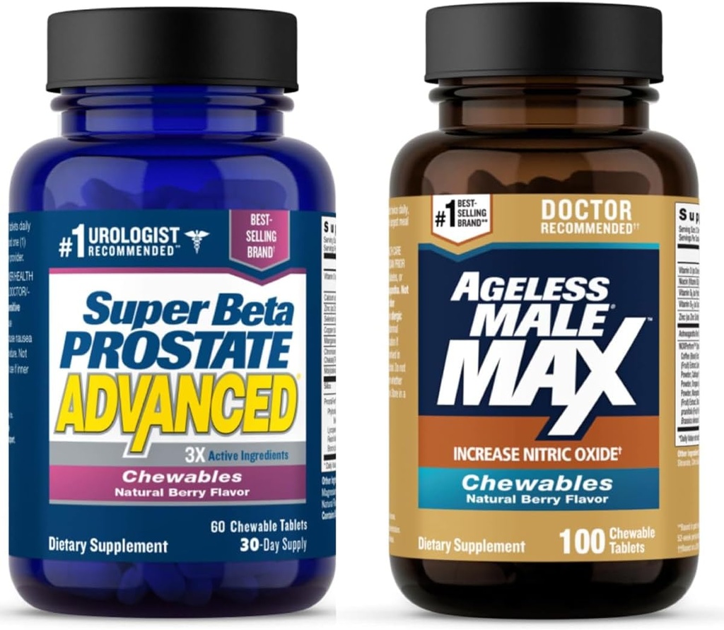 Super Beta Prostate Advanced and Ageless Mężczyzna Max Atric Oxide Booster Suplementy do żucia