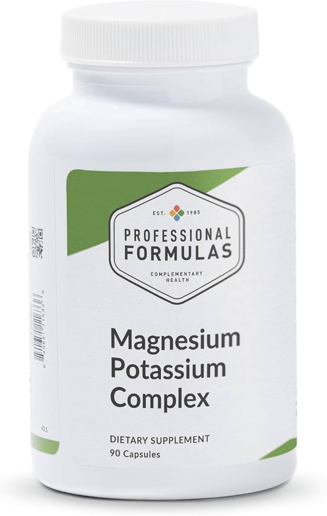 Professional Formulas Magnezu Potasu Complex - Wysoko absorbowalny Magnez (Malate & Citrate) i Cytrate potasu - Wspiera zdrowe mięśnie, Nerwy, Serce i równowagi elektrolitów - 90 Kapsułki