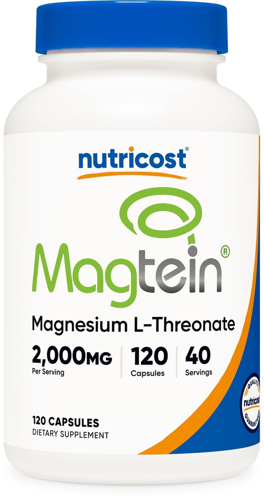 Nutricost Magnezu L- Threonate Jako Magtein 2000mg, 120 Kapsułki - Non-GMO, Gluten Free, Wegetariański Przyjazny