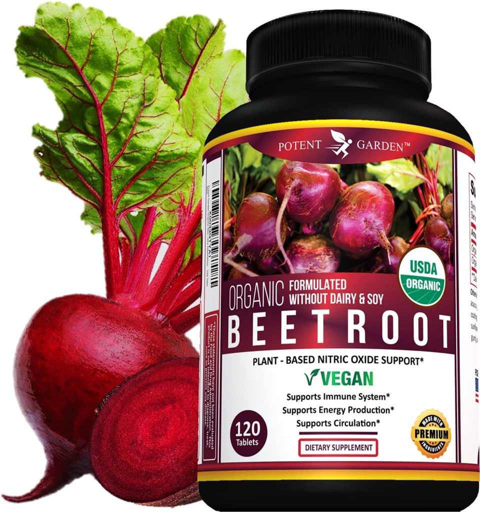 Pothent Garden Organic Beet Root 1350 mg z Black Pepper - 120 tabletek wegańskich