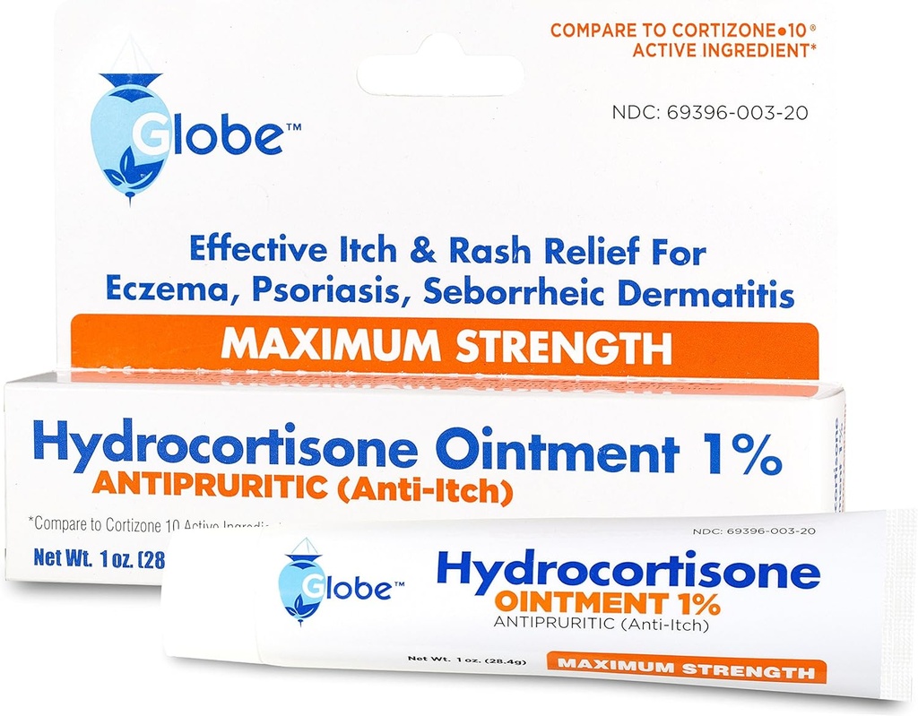 Globe Hydrokortyzon Maximum Strength Transparent Maintment 1%, 1 oz Budapest 124; Anti-Itch Topical Ointment for Redness, Obrzęki, Swędzenie, Wysypka, Dermotive, Bug / Mosquito Bites, Eczema, Hemorroidy & Więcej