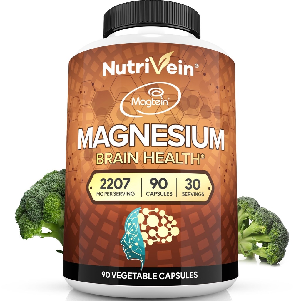 Żywotne żyły Premium Magtein Magnezu L- Threonian Suplement 2207 mg - 90 Czapki (3 dziennie): Wysokoabsorpcyjne Magnezu Threonian dla mózgu, snu, nastroju i odzysku