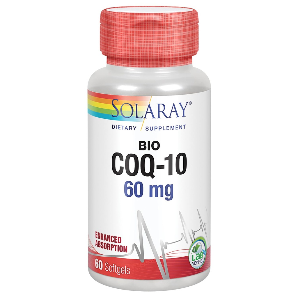 SOLARAY Bio CoQ- 10 60 mg 124; Zwiększona absorpcja 124; Witaminy A & E 124; Zdrowe serce i wsparcie energii komórkowej 124; 60 Softgels