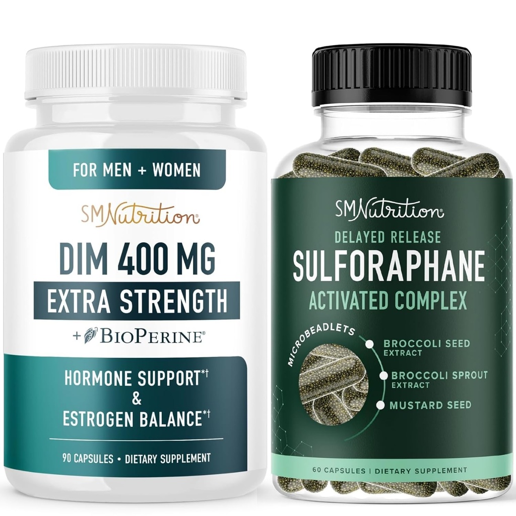 Sulforaphane Complex & 400mg DIM Suplement do zwiększenia równowagi estrogenowej dla kobiet 124; Advanced Microbeadlet Hormon Balance Supplement (60 Servings) z dodatkową siłą DIM (90 Servings)