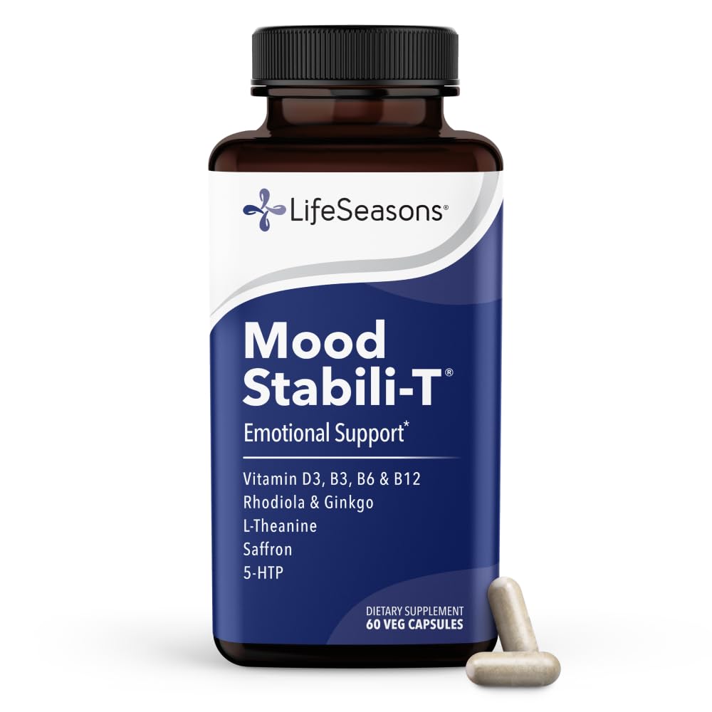 LifeSeasons - Mood Stabili- T - Pozytywny booster nastroju - Wzmocnione uspokojenie i szczęście - Relaxed and Balanced Mind - Zawiera Rhodiola, Ginkgo Biloba i witaminy D3 - (60 kapsułek)