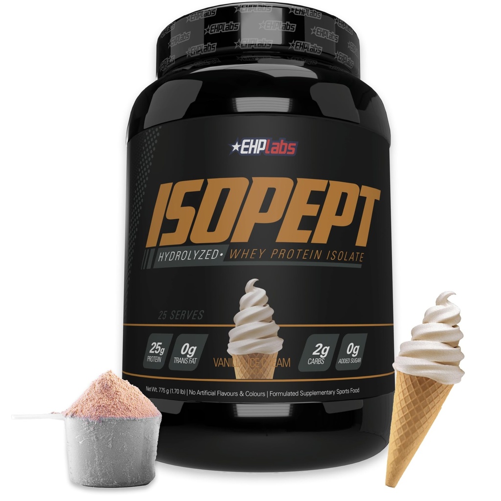 IsoPept Zhydrolizowany proszek białkowy serwatki przez EHPlabs - 100% Izolat i Hydrolizat białka serwatki, 27g Protein, Non-GMO, Gluten Free, Szybkie Absorbowanie, Easy Diesting, 27 Serwów (Vanilla Ice- Cream)