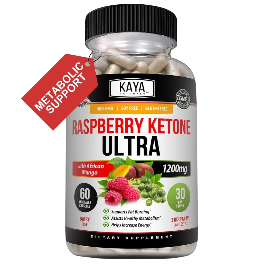 Kaya Naturals Keto Diet Keton malinowy - suplement do utraty masy ciała, Kontrola przylepna, Zwiększenie metabolizmu - 60