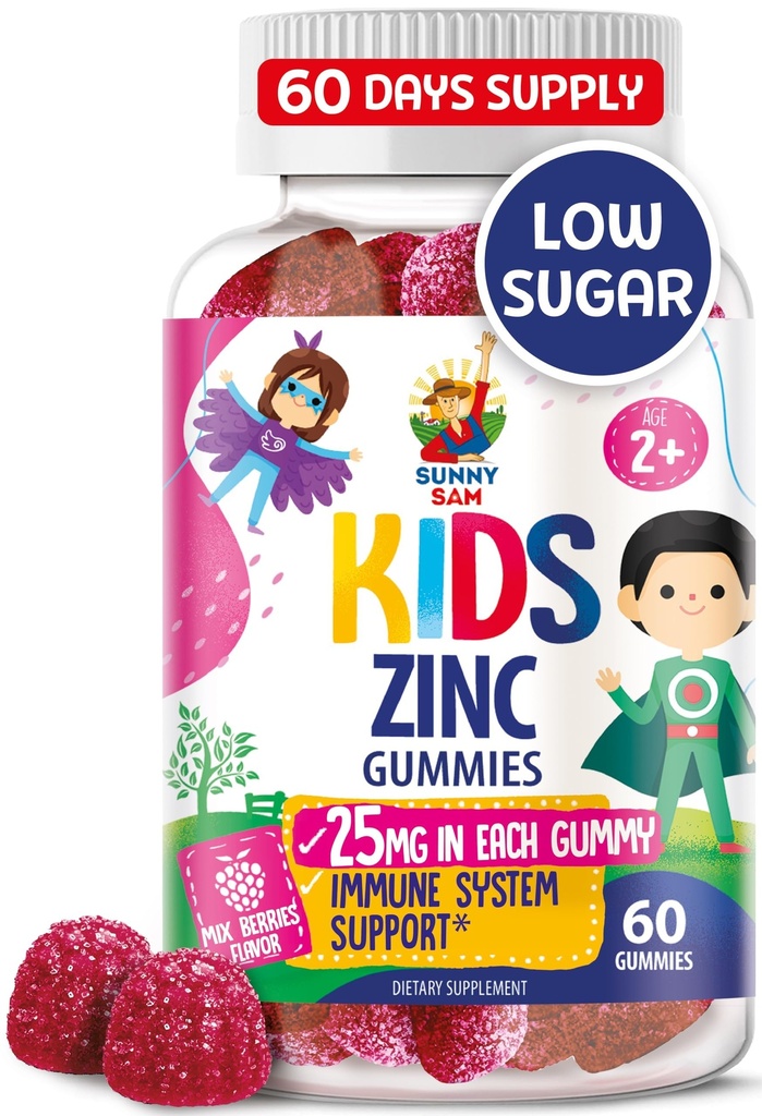 Gumie cynku dla dzieci - Gummy do żucia Cynk suplement dla dzieci wsparcia immunologicznego - Niski cukier Naturalny przeciwutleniacz nieGMO Witaminy Chewables dla Toddlers & Teens - 60 Gummies