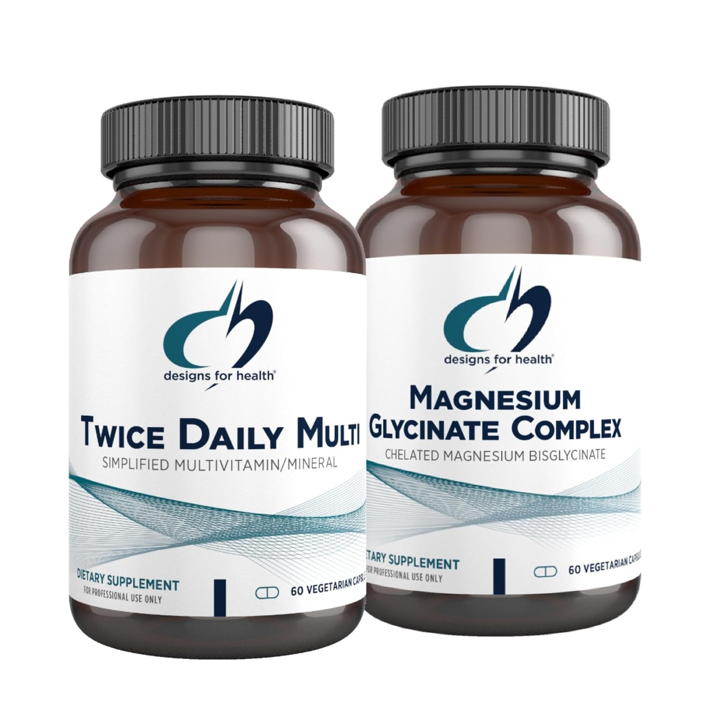 Designs for Health Magnezu Glycinate Complex (60 Kapsułek) & Two Daily Multi (60 Kapsułek) Bundle - Premium Multivitamin z Folate & Wysoka Absorpcja Suplement magnezu