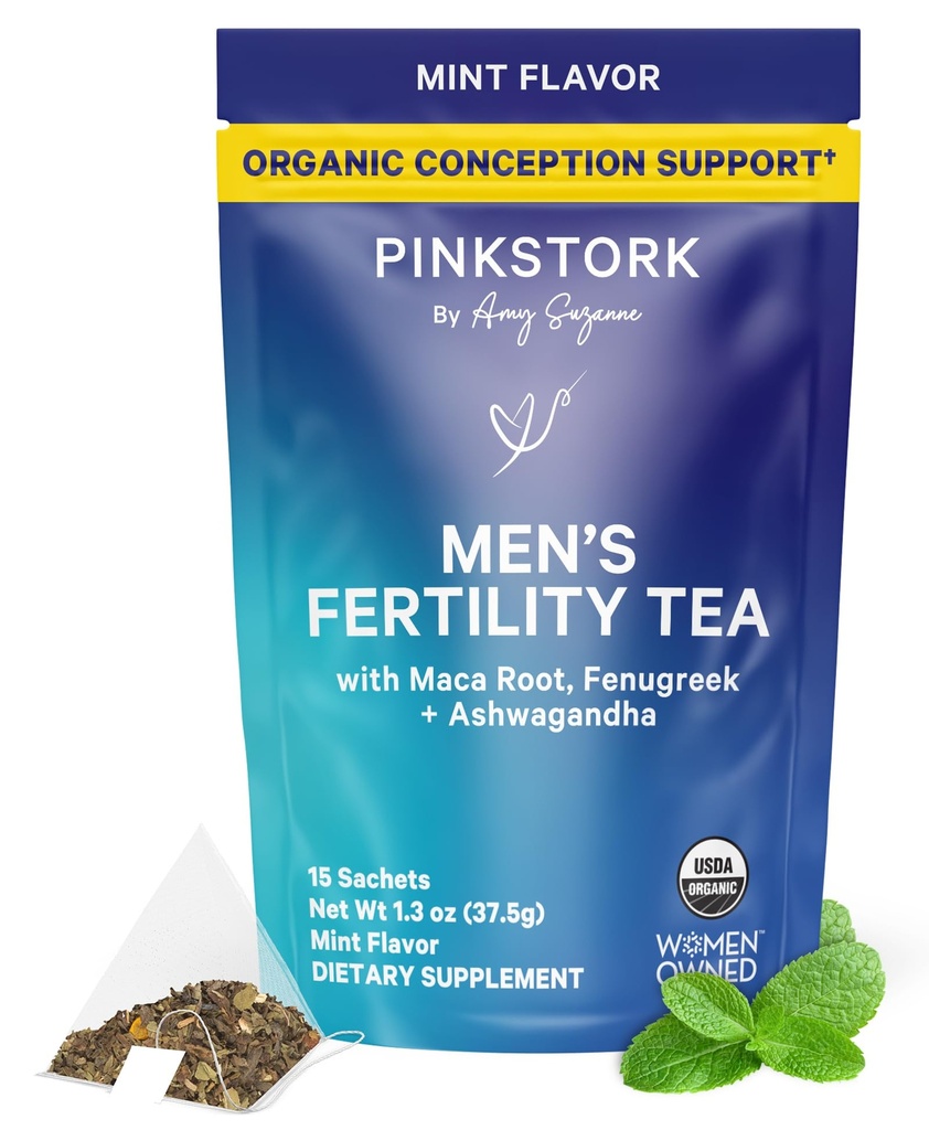 Niebieska herbata męska bocian płodności: Organiczne suplementy płodności dla mężczyzn, zielona herbata, Maca Root i Ginkgo Biloba dla męskiego zdrowia rozrodczego, mięta, 15 Sachets