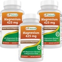 Najlepsze naturalne Magnezu 425 mg 180 Veggie kapsułki - Wysoka absorpcja Magnezu Glicynian i tlenek magnezu Chelated, Non-GMO, Gluten Free Muscle Relax (180 Count (Pack of 3))