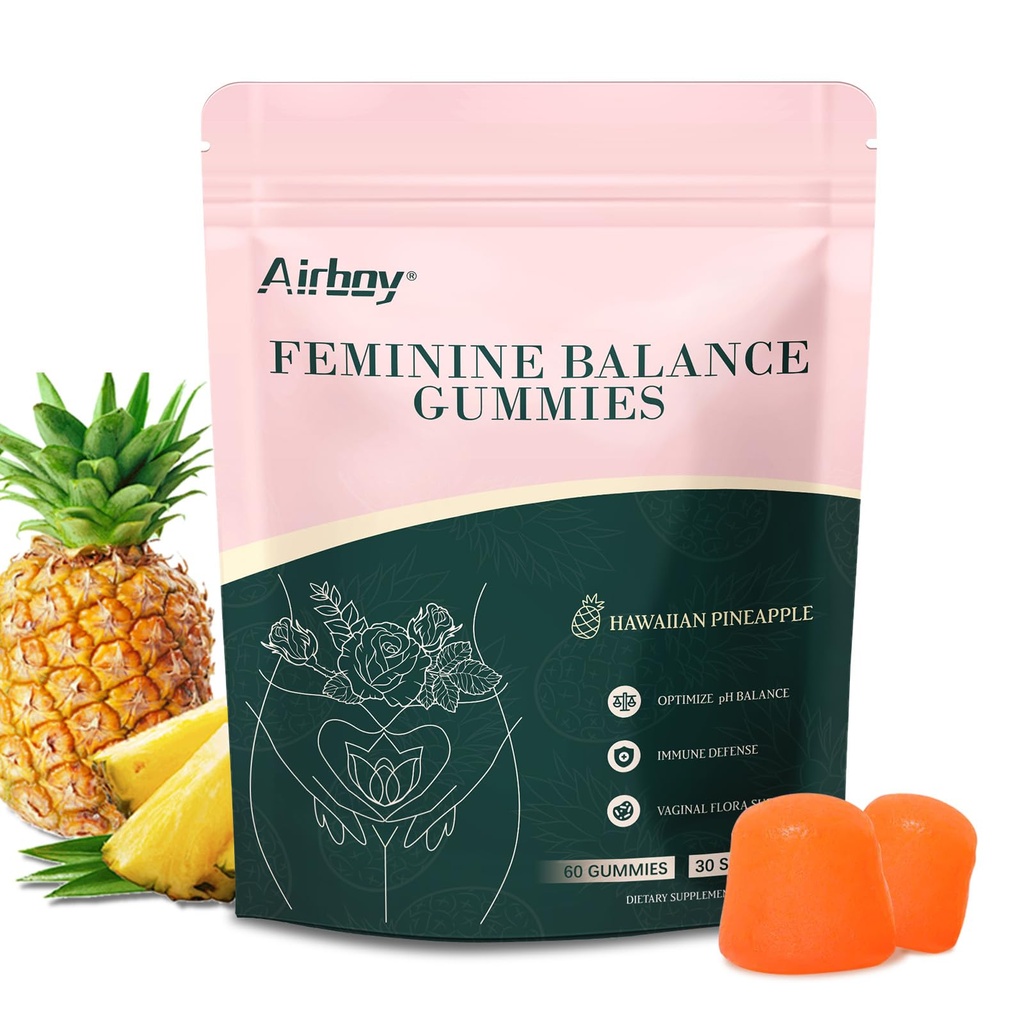 Aeroboy Żeński Równowaga Gummie - Ananasowe Gummie dla Kobiet PH - Probiotyki pochwy Gummy - Wsparcie immunologiczne, Waginalna Flora Równowaga - 60 Gummie