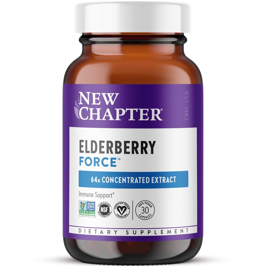 Nowy rozdział Vegan Elderberry Kapsułki z 64x skoncentrowane czarny Elderberry + czarna porzeczka dla kompleksowego wsparcia immunologicznego, NieGMO Projekt zweryfikowany, Gluten Free, Certified Vegan, 30 Hrabia