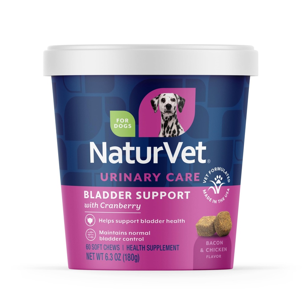 NaturVet Bladder Support Plus Żurawina dla psów, 60 ct Soft Chews, Made in USA z Globally Source Ingredients