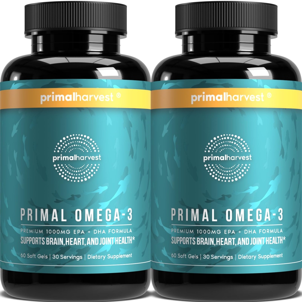 Pierwotne zbiory Omega 3 Suplementy oleju rybnego, 30 Słupki miękkie żele Kapsułki w / 1000mg EPA + DHA Suplementy, No Fishy Burps Non-GMO Omega 3 Kwas tłuszczowy, 2 opakowania